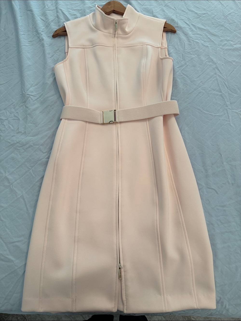 Tommy Hilfiger Light Pink Scuba Sleeveless Zip-Front Dress with Belt - Picture 8 of 8